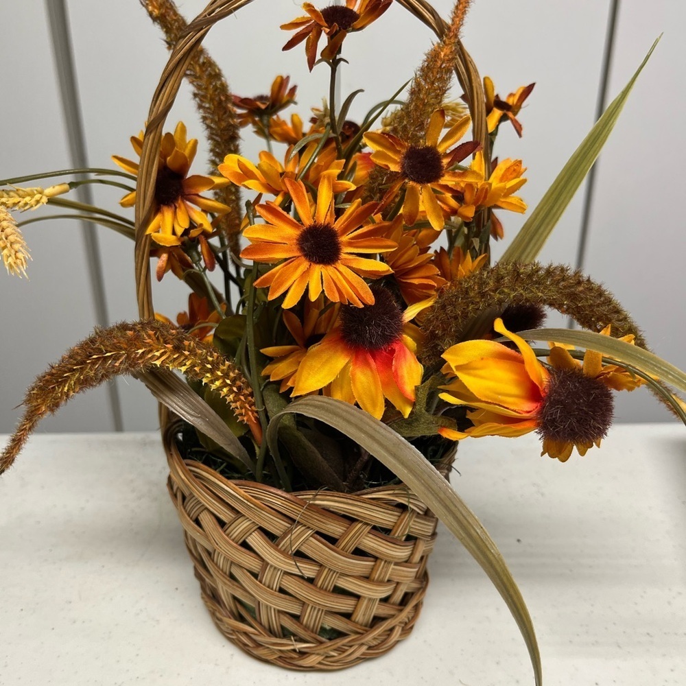 Handcrafted Autumn Floral Basket Fall Sunflower Rustic Table Decor